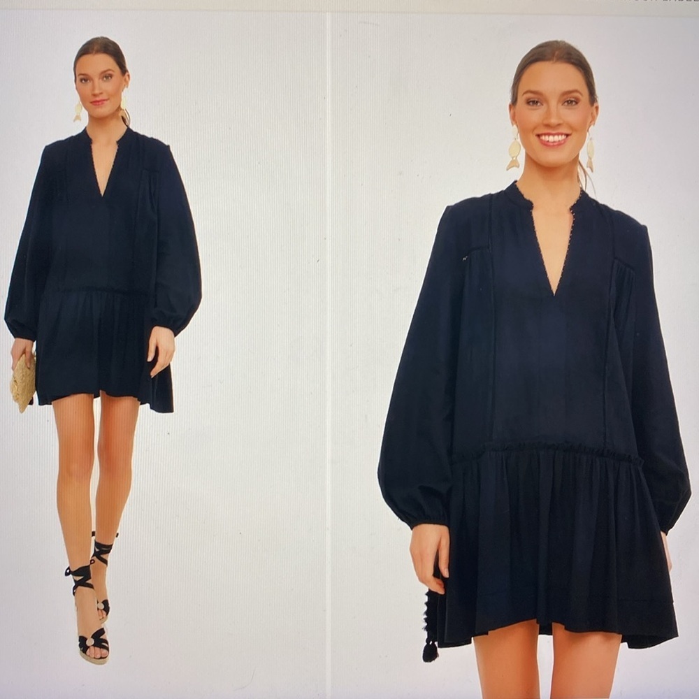 Tuckernuck POMANDER PLACE Black Ophelia Beach Coverup Resort Dress Drop Waist M - Picture 2 of 13